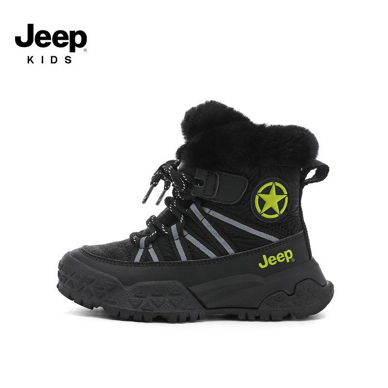 JEEP Kids Waterproof Snow Boots 2025 Winter Velvet-Lined, Thickened Children's Cotton Shoes.