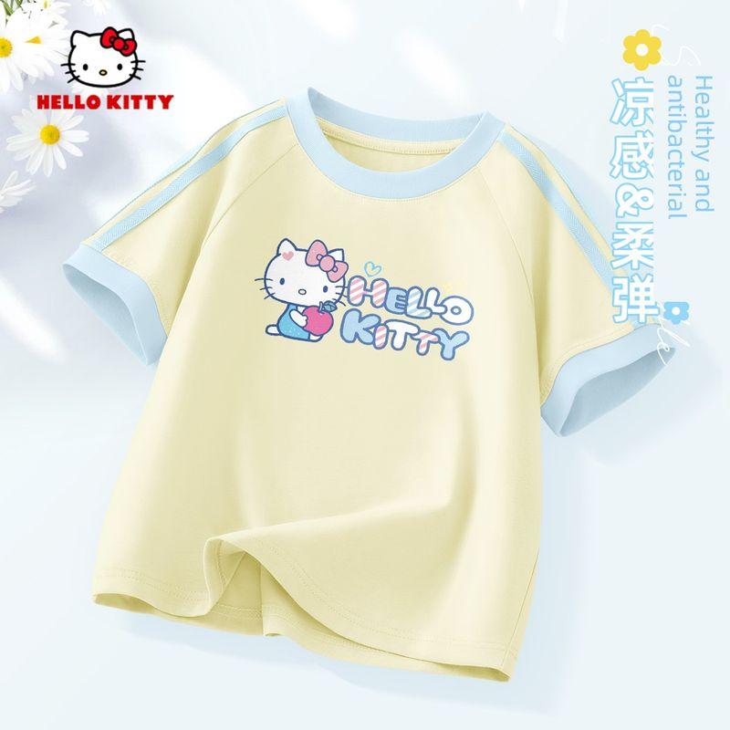 Hello Kitty Girls  Short-Sleeved T-Shirt 2026 New Style Kidsren s Summer Half-Sleeved Fashionable Girls  Summer Tops Trendy Tiguozi Honey Yellow 140