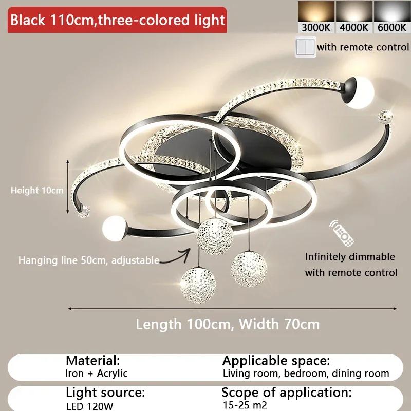 Nordic Luxury Crystal LED Ceiling Light Modern Simple Living Room Home Atmosphere Bedroom Lighting 6-ring Pendant Light