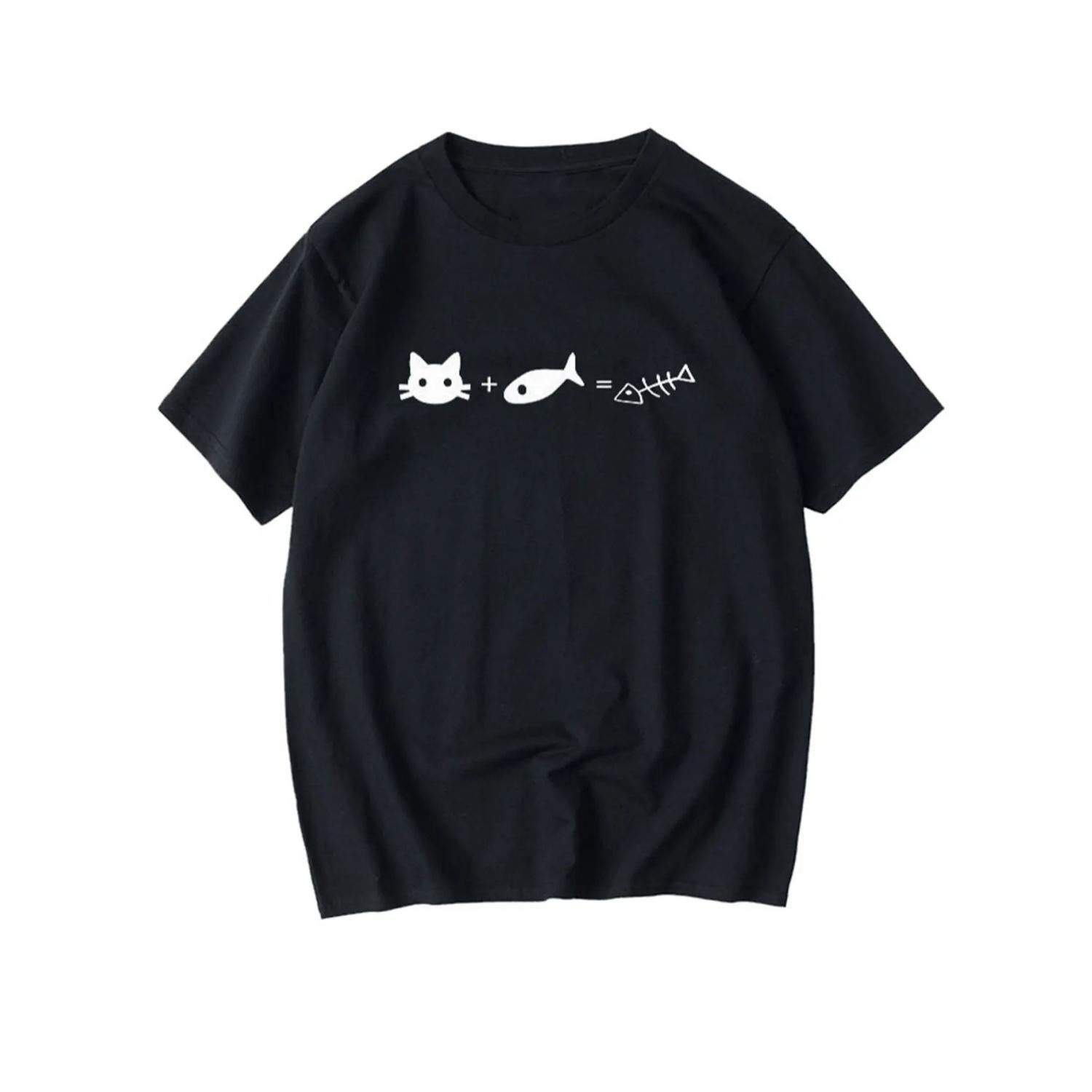 

Summer Cat and Fish Math Formula Print Printed T-Shirts Loose Round Neck Short Sleeve Relaxed Styles Comfortable Women‘s Tops XXXXXL різнокольоровий