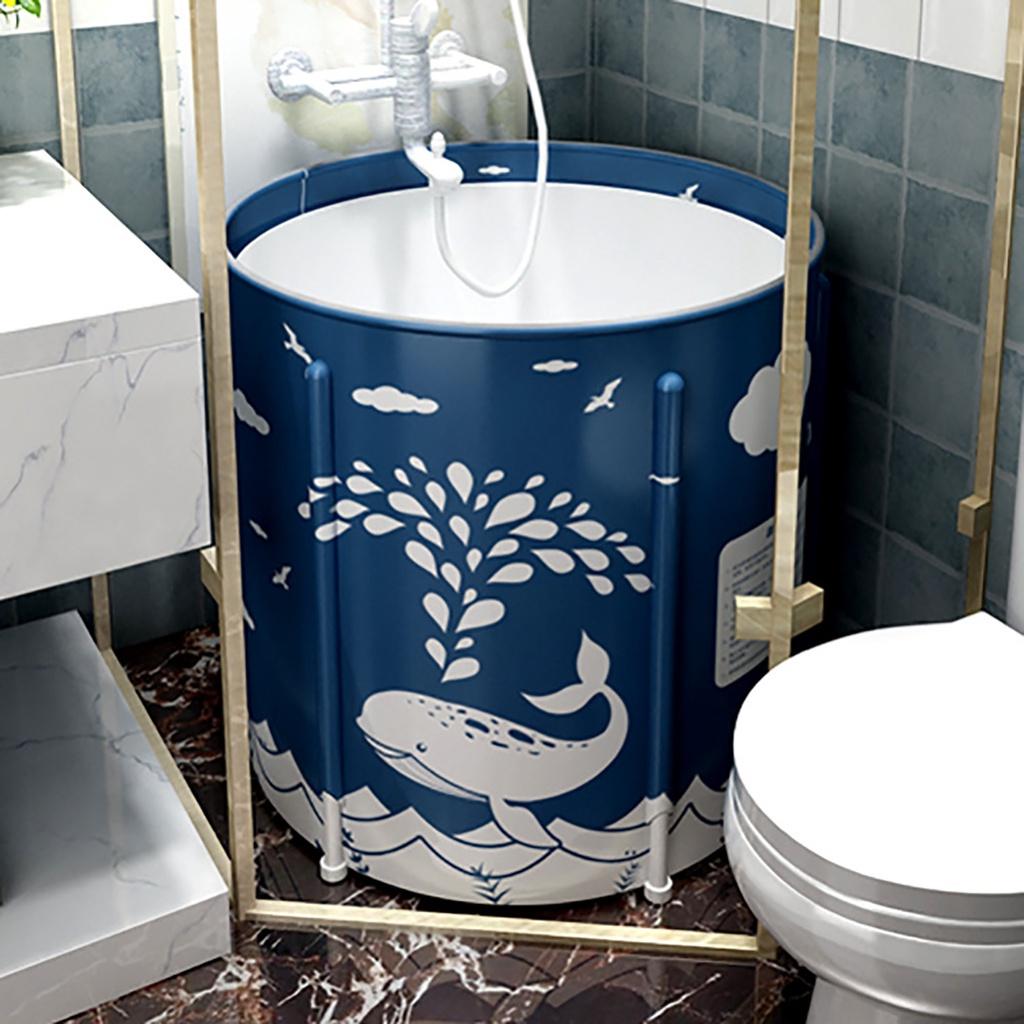 Folding Bath Bucket Adult Tub Baby Swimming Pool Insulation Family Bathroom SPA Sauna Dark blue Large Portable Foldable Bathtub
