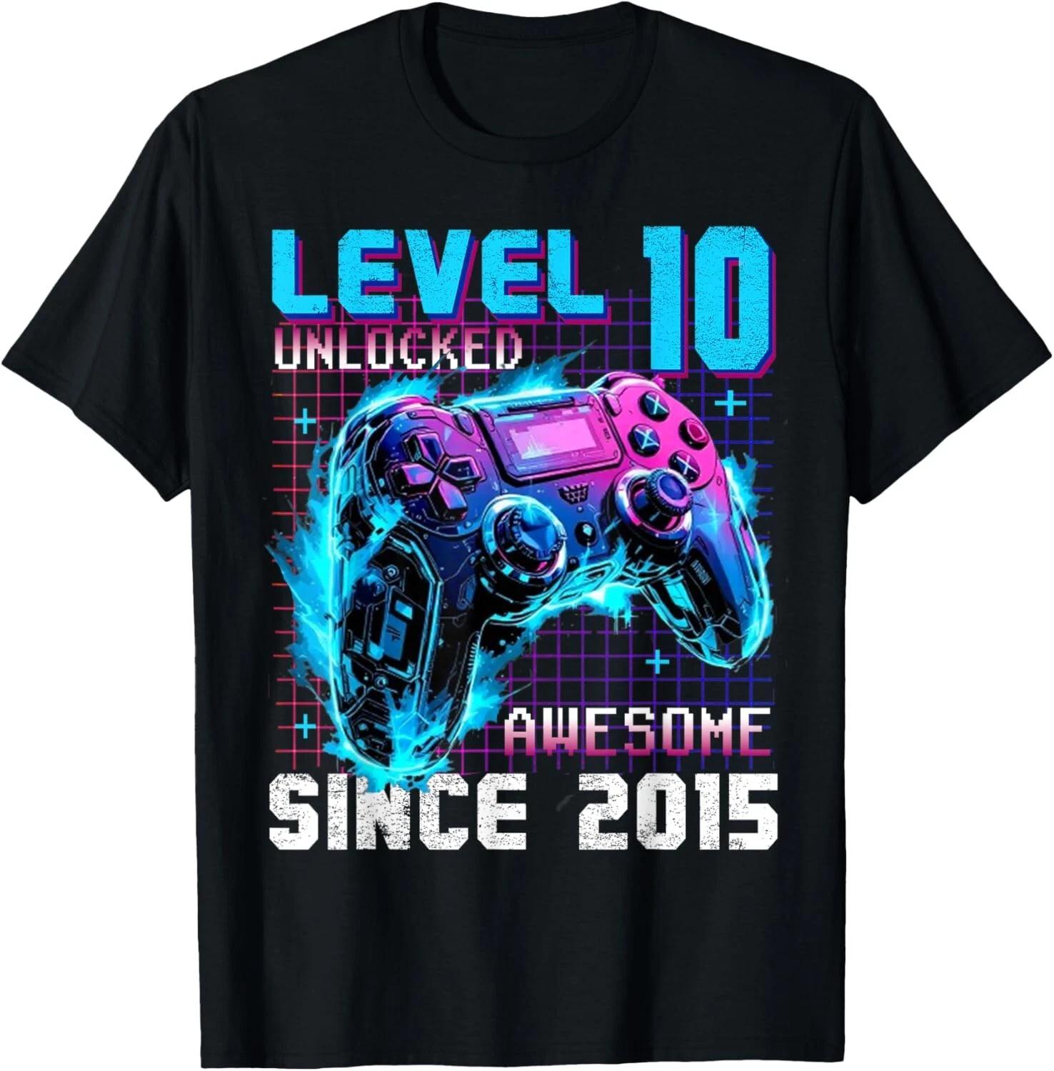 Level 10 Unlocked Awesome Since 2015 10th Birthday Gaming T-Shirt unisex T-Shirt S