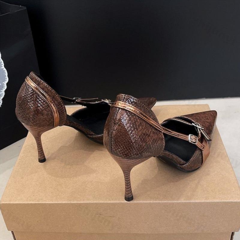 Women's High Heels Sexy Pointed Imitation Snake Pattern Pu Leather Fashion Buckle Strap Stiletto Heels Luxury Versatile Pumps