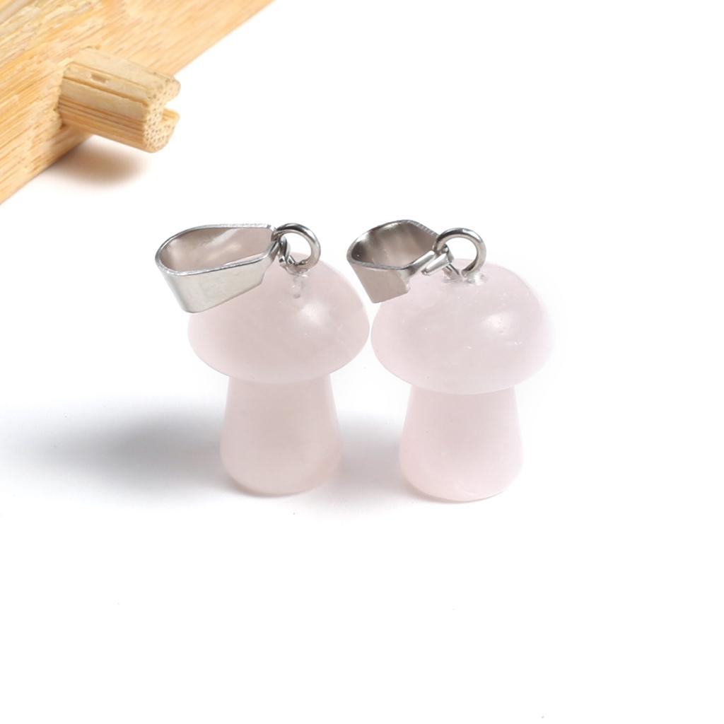 2 Stück, Handgefertigter Anhänger in Pilzform mit Edelstein, Reiki-Heilkristall Quarz Achat Jade Naturstein Anhänger Charms für Schmuckherstellung DIY 1,2×1,6cm