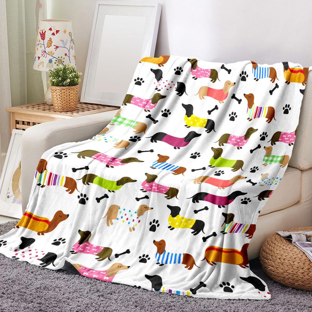 Dachshund Dog Print Blanket - Colorful, Whimsical Throw with Playful Dogs, Paw Prints & Bones, Ideal for Cozy Home Decor or G