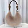 Retro Multicolor Furry Handbag Beads-Chain Handle Soft Tote Bag Faux Fur Oval Shoulder Bag Versatile