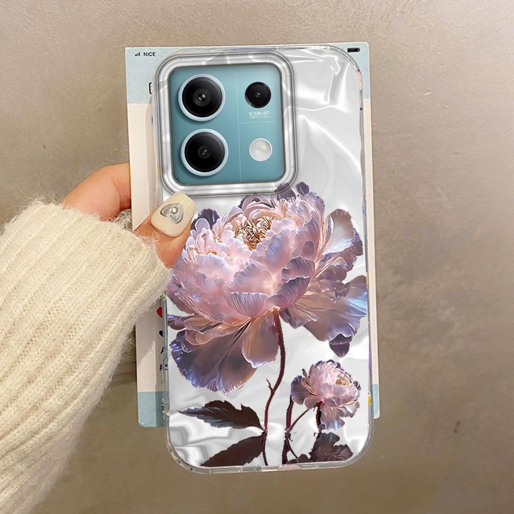 White Peony Lotus Print Women Girls Water Texture Phone Case for Xiaomi Mi 13T 14T Pro 11 Lite NE 5G Shell Silicone Bags Cover
