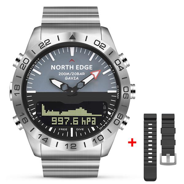 

NORTH EDGE Mens Dive Sports Digital Watch Mens Watches Military Army Luxury Full Steel Business Waterproof 200m Altimeter Compass