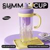 Reusable Drinking Mug Iced Coffee Cup Gradient Color Smoothie Cup 950ml Tumbler with Straw Leakproof BPA-Free Plastic Cup for Students