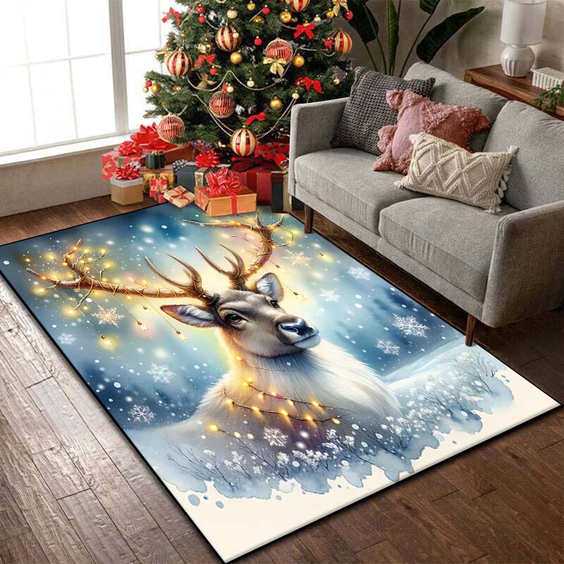 15 Size Christmas Reindeer Pattern Rug Carpets Bedroom Living Room Bathroom Mat Creative Door Mat Area Rug Home Holiday Decor