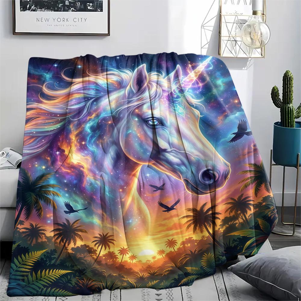 Aurora Sky Gorilla Unicorn OwlPrint Flannel Blanket,High quality Comfortable for All Seasons,Home Decor,Warmth and Comfort,Perfect for Christmas Gifts