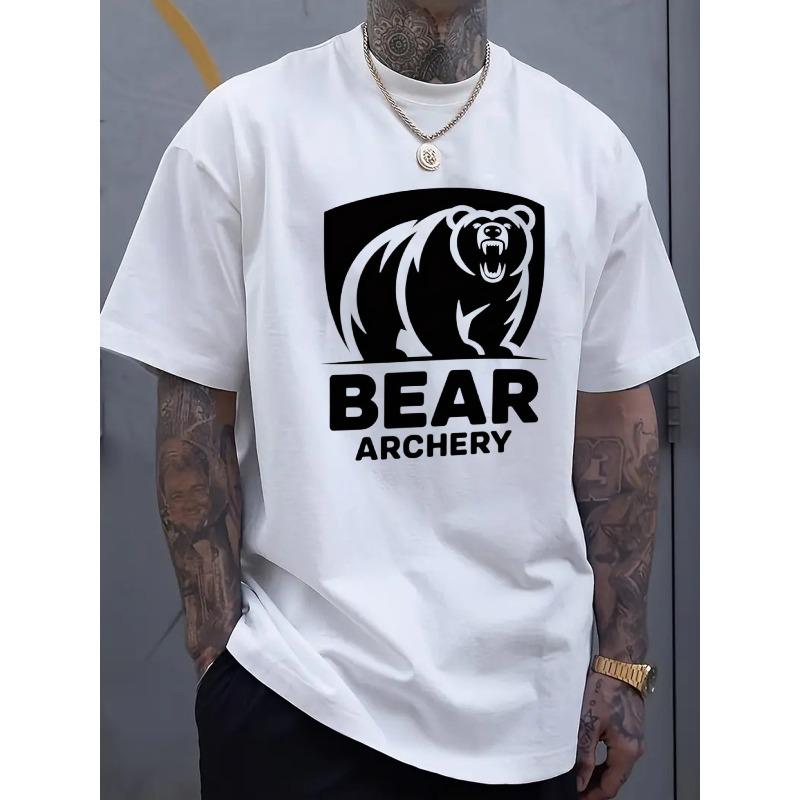 European Size Men'S Oversized Black T-Shirt with Bear Archery Logo - Ideal for Outdoor Sports and Casual Wear