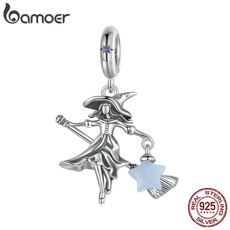 BAMOER Solid 925 Silver Luminous Elf Witch Pendant fit Original Bracelet & Necklaces Halloween Jewelry DIY bamoer Charm