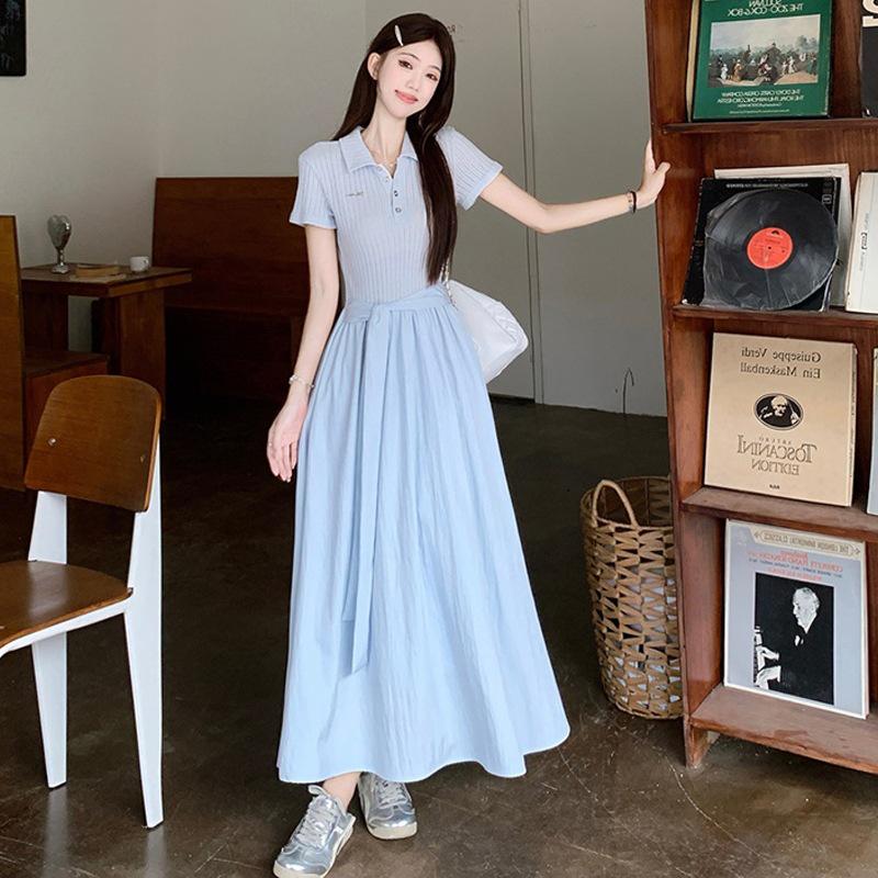 2026 Summer Outdoor Breastfeeding Polo Collar Loose Dress 2XL синий