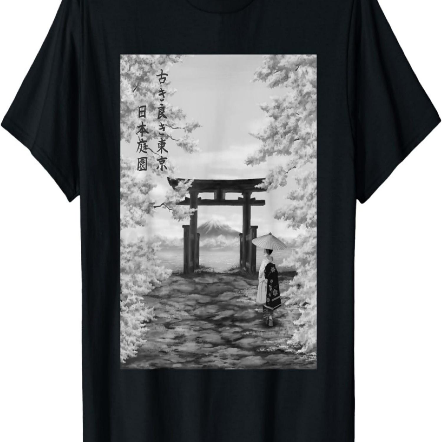 KAWAII GEISHA WITH CHERRY BLOSSOM T-Shirt(3) S чёрный