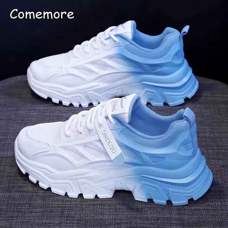 Fashion Comemore Thick Bottom Shoes Women 2025 Autumn Thick Mesh Breathable New Casual Gradient White Shoe Women's Sneakers Running Pink
