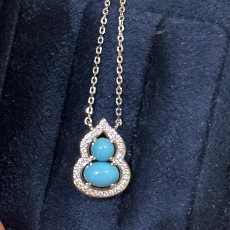 Retro Chinese Full Diamond Turquoise Gourd Necklace, Earrings Show White Niche Design, High-End National Style Jewelry Set