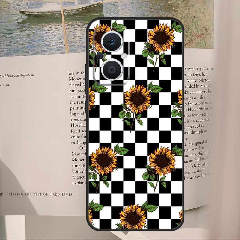 

Checkerboard Sunflower Cover For OPPO Reno 14F 11F 12F 13F 10 11 12 13 14 Pro 7 8 Lite OPPO Find X6 X8 X9 Pro Case OPPO Reno12 Pro