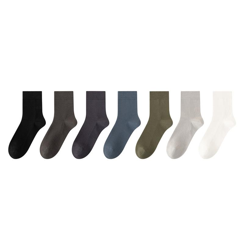 5 Pairs of Men's Cotton Boneless 7a Antibacterial Sweat Absorber Deodorant Solid Color Business Leisure Socks