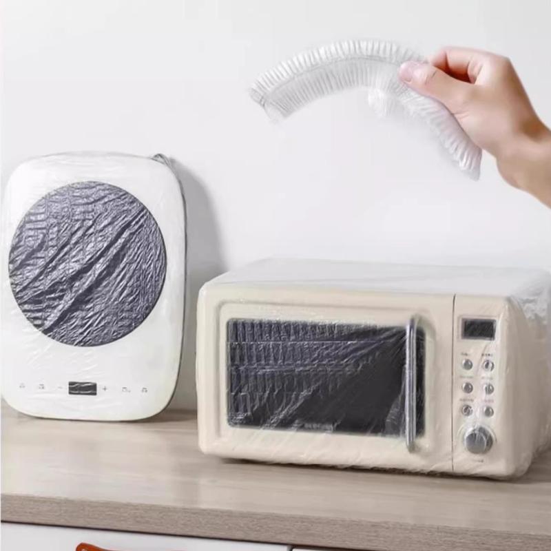 50Pcs Disposable Plastic Dust Cover Elastic Transparent Waterproof Protective Bag For Kitchen Appliance Household Use