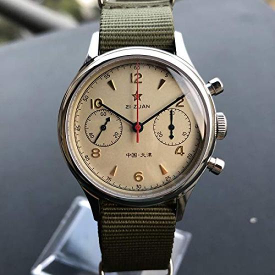 GIV 1963 Mechanical Analog Chronograph Watch for Men, 1963 ST1901 Manual-Wound Movement, 38mm Gooseneck, 1963 Panda Dial, See-Through Back,