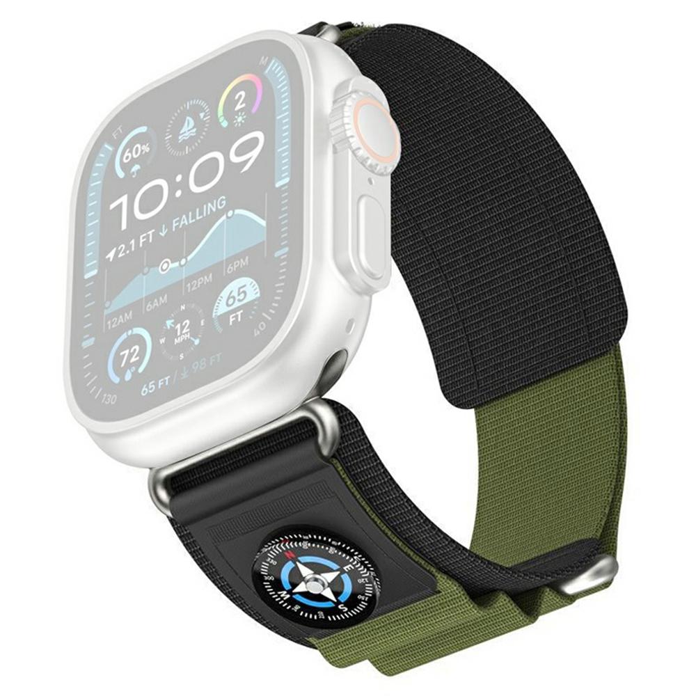 Nylon Band with Compass for Apple Watch Series 11 10 42mm / 9 8 7 41mm / SE3 SE2 SE 6 5 4 40mm / 3 2 1 38mm Adjustable Magic Tape Watch Strap