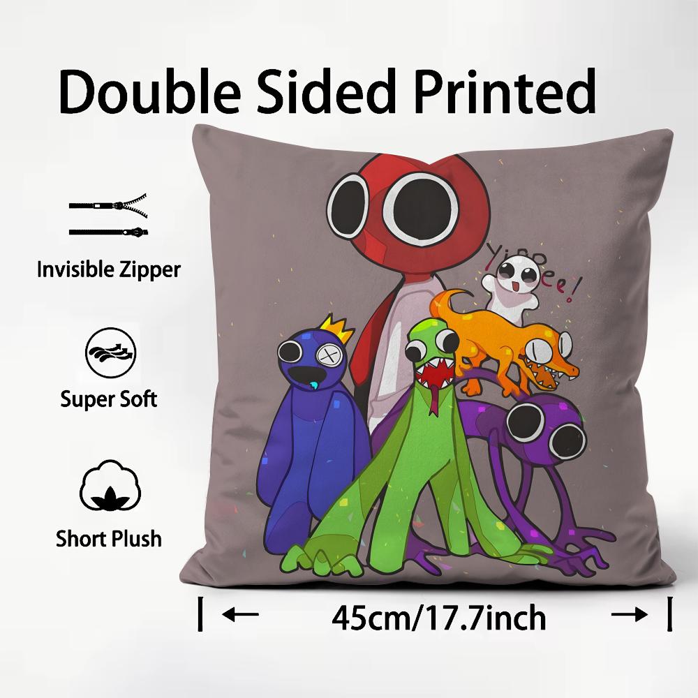 RRainbow FriendsS Cartoon Cushion Cover Plush Fabric Soft DoubleSided Printed Sofa Warm Winter Home Child Gift Pillow Case