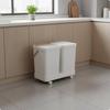 3-Compartment Trash Can Easy to Move Wheeled Sorting Bin 3 Compartment Trash Can Handle Design Kitchen Waste Sorter Space Saving