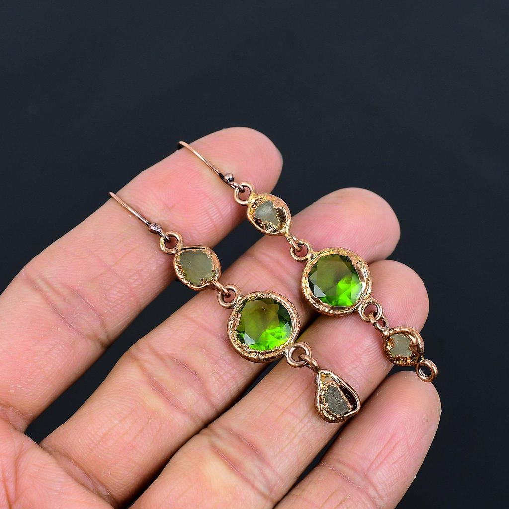Peridot Earrings Gemstone Jewelry, Copper Electroformed Earrings, Handmade Jewelry Birthstone Earrings, Gift For Him