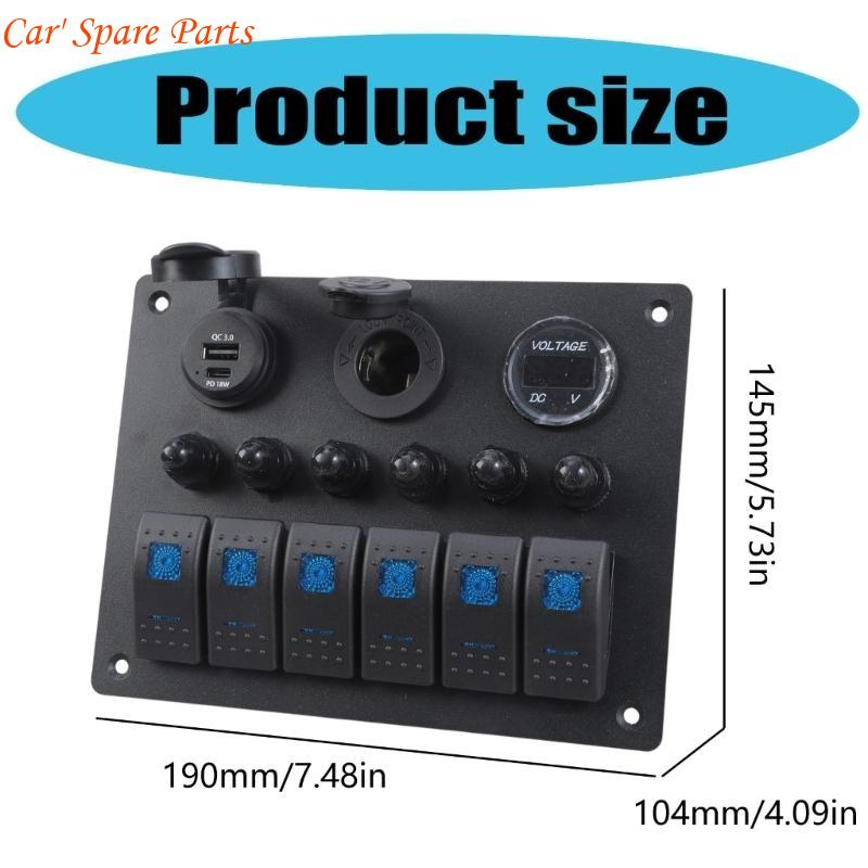Y4UA Waterproof 6 Gang Switches Panel Marine Vehicle Switches Panel Quick Fixing
