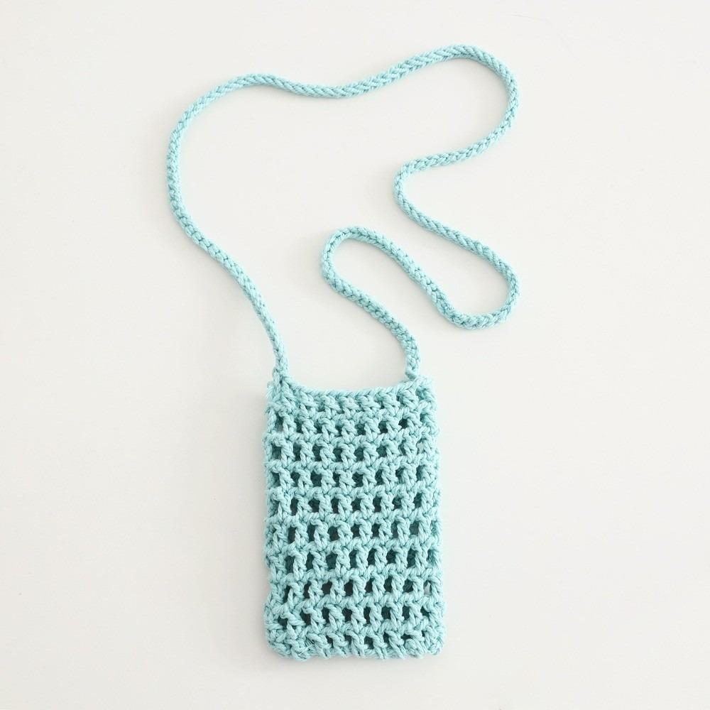 Fashion Vibrant Colorful Knitting Phone Bag Lightweight Hollow Design Beach Purse Portable Small Shoulder Bag Beach Travel