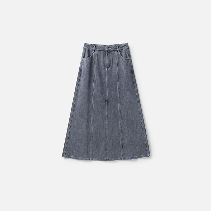 broadcast Women's Elegant Back Slit Mid-length Denim Skirt
