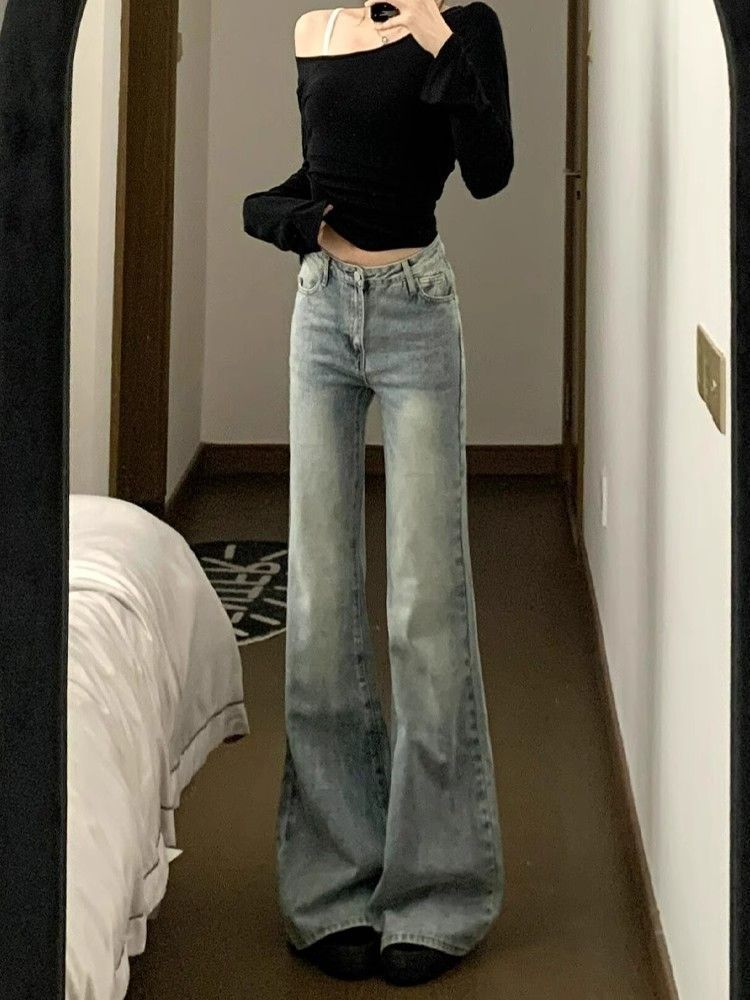 

Light Blue High-waisted Micro-large Jeans Female Summer Thin Section of Loose Drape Thin Dragged Horseshoe Pants Retro Baggy Long Jeans for Ladies 4XL