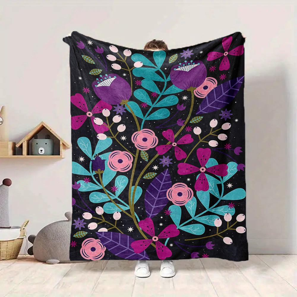 1pc Floral Fantasy Print Blanket   Lightweight Flannel Throw Blanket For Sofa, Bed, Living Room, Office, Outdoor Travel, Camping