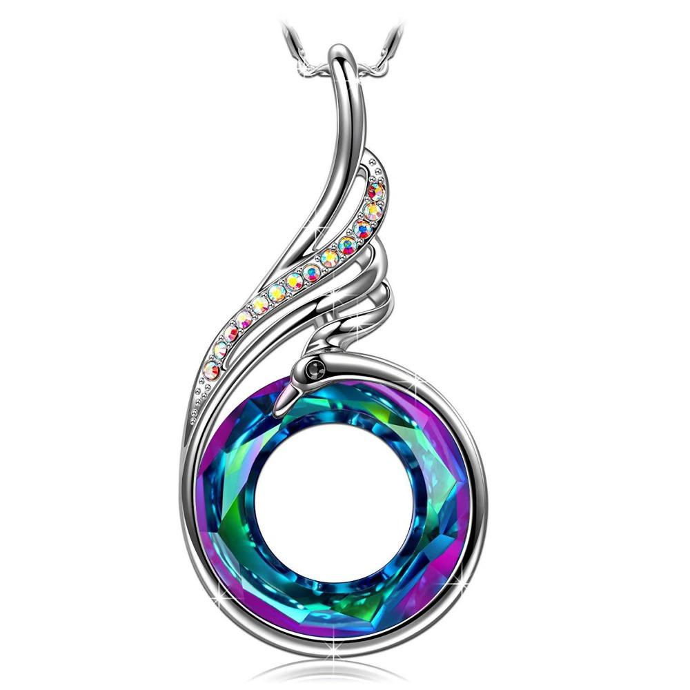 Collier Pendentif Phénix en Argent Sterling 925 Cristal Multicolore pour Femmes Bijoux de Mariage Fête Fiançailles