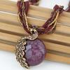 Bohemian Women Rhinestone Inlaid Peacock Round Faux Opal Pendant Necklace Gift