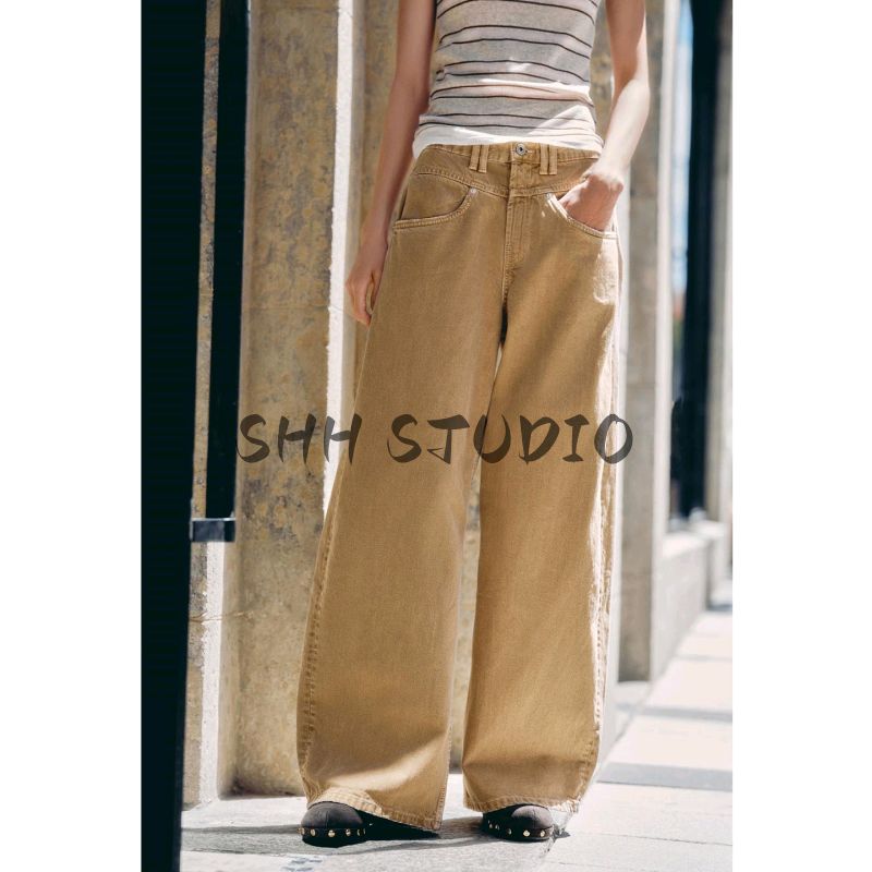 Fall New Women's Clothing French Style Design Pocket Decoration Cotton Low Waist Loose Denim 8197215