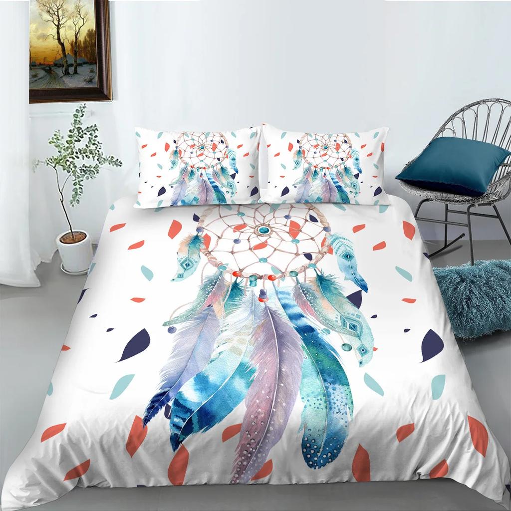 Colorful Dream Catcher Fish And Feather Dreamlike Duvet Cover Boho Polyester Quilt Cover For Girls Women For Bedroom Decorations
