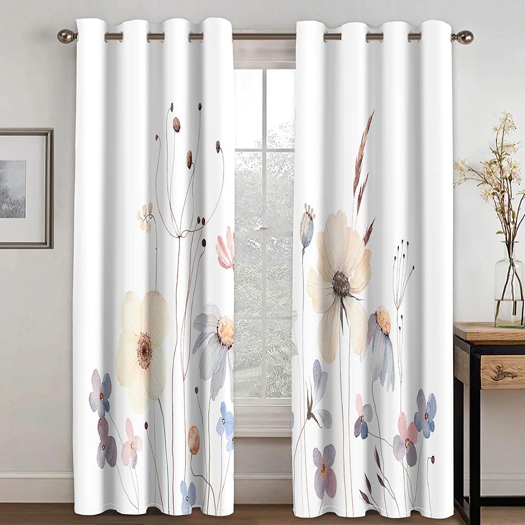 3D Digital Printing Curtain for Kitchen, Short Window Curtains, Floral and Flowers, 2 Panels