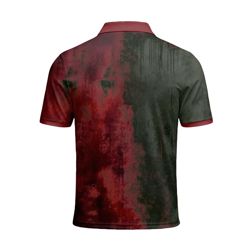 Men's Short Sleeve Polo Shirt Button Down Collar Halloween Themed Printed Casual Golf Polo Shirt for Outdoor Activities