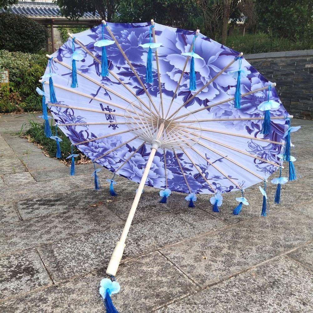 Embroidery Tassel Decorative Umbrella Large 82cm Ribbon Umbrella Flower Girl Umbrella Photo Prop