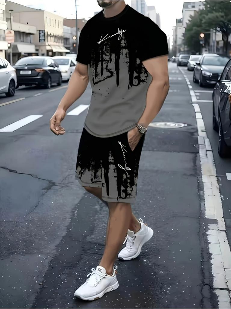 New Summer Casual Men's T-Shirt and Shorts Sets Sports Men's Tops and Shorts Streetwear Loose Men Summer Clothes