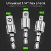 Hexagonal Shank To Quadrilateral Socket Universal Joint Rod Driver Connector 360 Degree Hand Drill Conversion Head 1/4"3/8"1/2"
