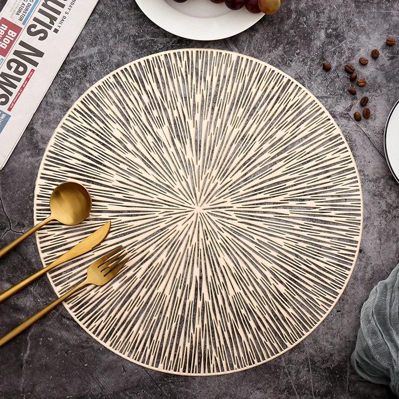 Round Firework Shape PVC Placemat Hollow Table Mats Coaster Pads Heat-Resistant Wipeable Waterproof Anti-Slip Pad Home Decor