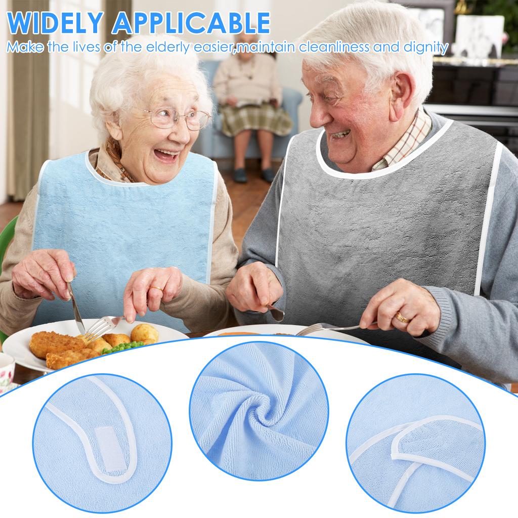 4 Stück Erwachsenen-Lätzchen Polyester Essens-Kleidungsschutz Verstellbare Erwachsene Fütterungslätzchen Senioren Fleckenresistent Diät-Tuch Blau/Grau