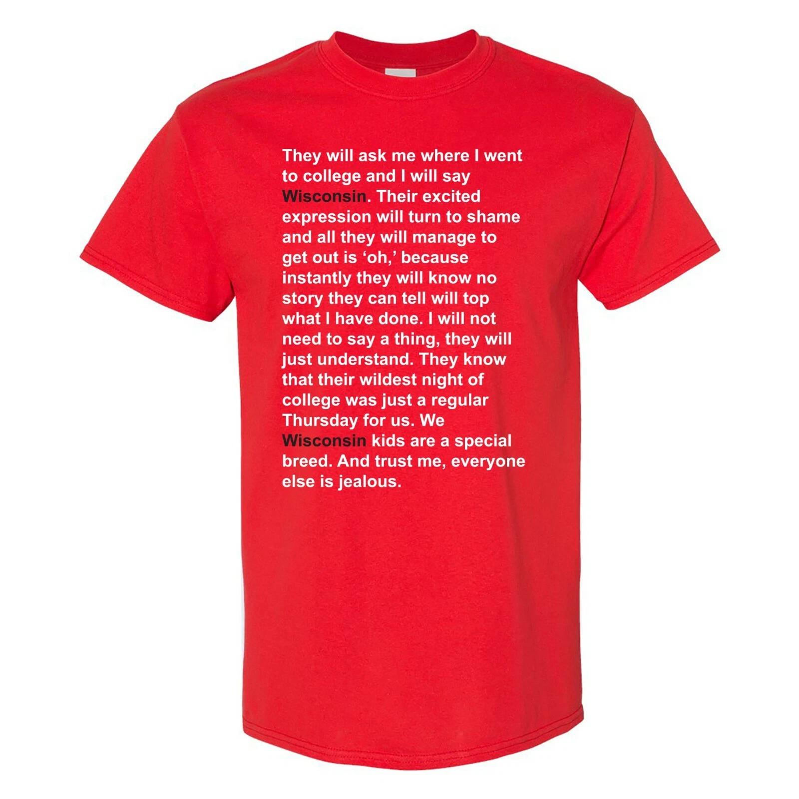 Wisconsin Quote - Sconnie WI State Pride Cotton Short Sleeve T-Shirt - Red M