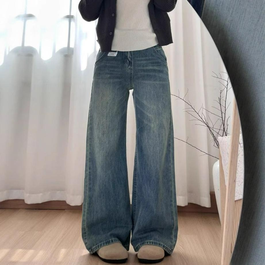 

Vintage Wide-legged Jeans Female Summer High-waisted Loose Skinny Casual Straight Pants Retro High Waist Street Style Baggy Long Jeans for Ladies L