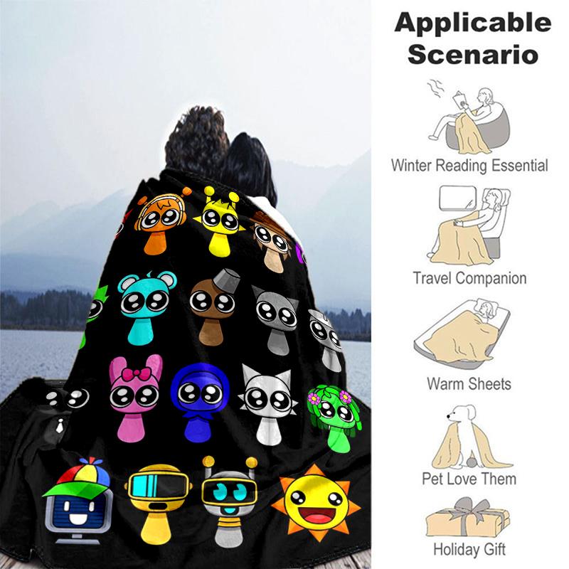 1pc Blanket Sprunki9 Print Design, Lightweight Blanket for Sofa, Bed- Soft &Warm, Gift for All Seasons Like Christmas, Halloween