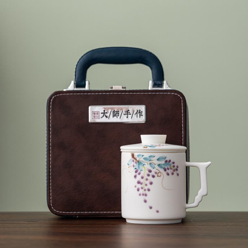 White hand-painted plain-fired suet jade porcelain office cup ceramic cup tea set business company creative gifts