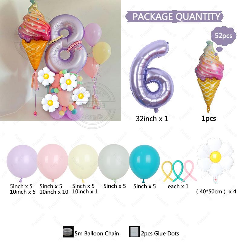 5pc/set Flower Balloons Tower 32inch Purple Number Balloon for Kids Adults Happy Birthday Party Decoration DIY Party Supply